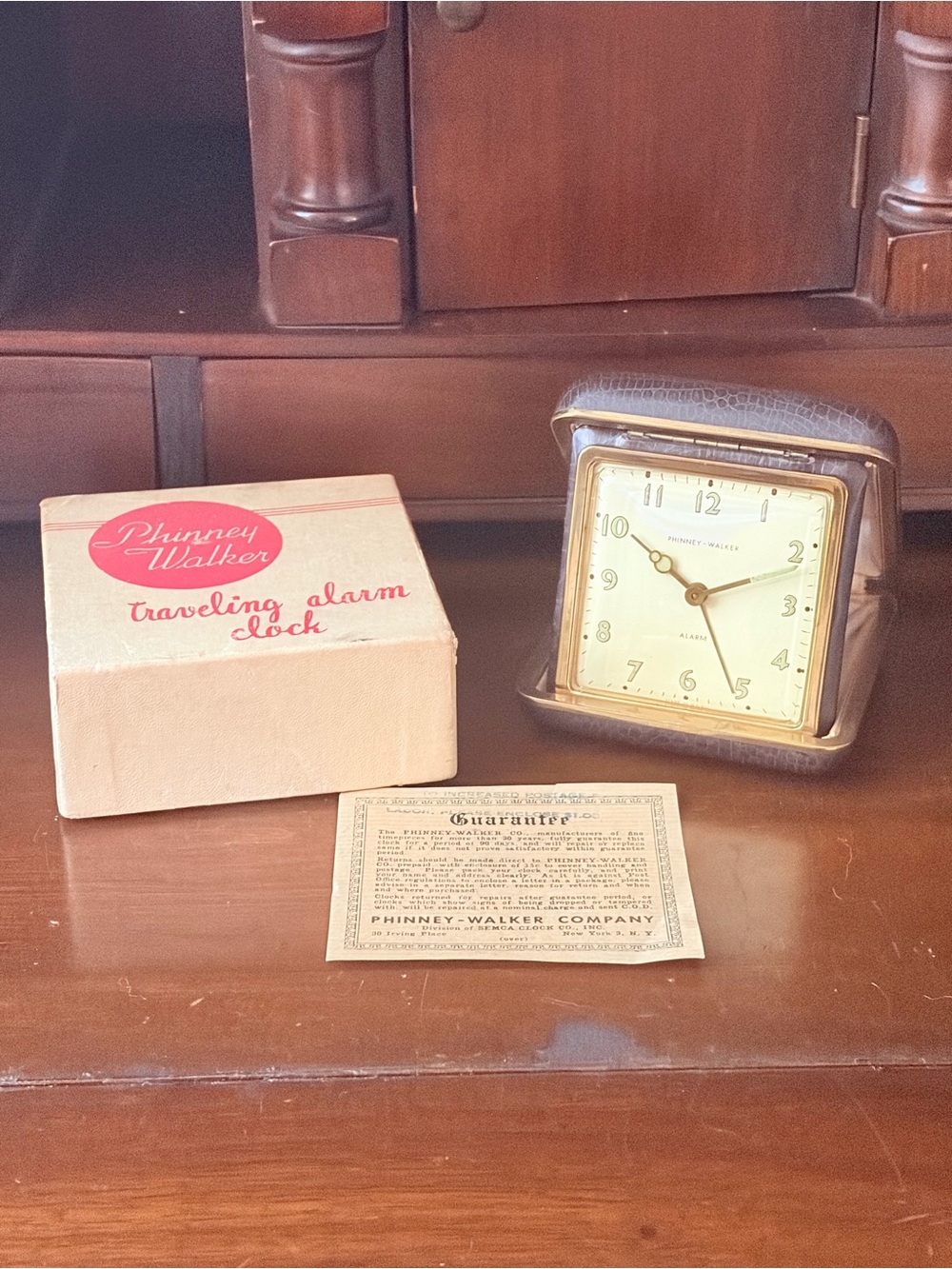 MCM 1950's Phinney-Walker Folding Travel Clock Parts / Repair UV Luminous W/Box